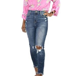 Fidelity Luna Jeans Blue High Waisted Skinny Rips Distressed Medium Wash Size 27